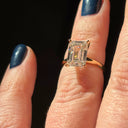 Emerald cut lab diamond ring by Wolfe Gemz, custom engagement ring handcrafted in NYC