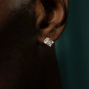 Emerald cut lab diamond stud earring by Wolfe Gemz, custom diamond earrings NYC