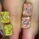 Yellow and pink lab diamond rings by Wolfe Gemz, custom fancy color engagement rings NYC