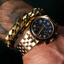 Gold chain bracelet and watch stack by Wolfe Gemz, custom men's jewelry collection NYC