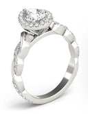 14k white gold halo twist engagement ring with igi certified 1.5ct pear cut d color vs1 clarity lab diamond center stone